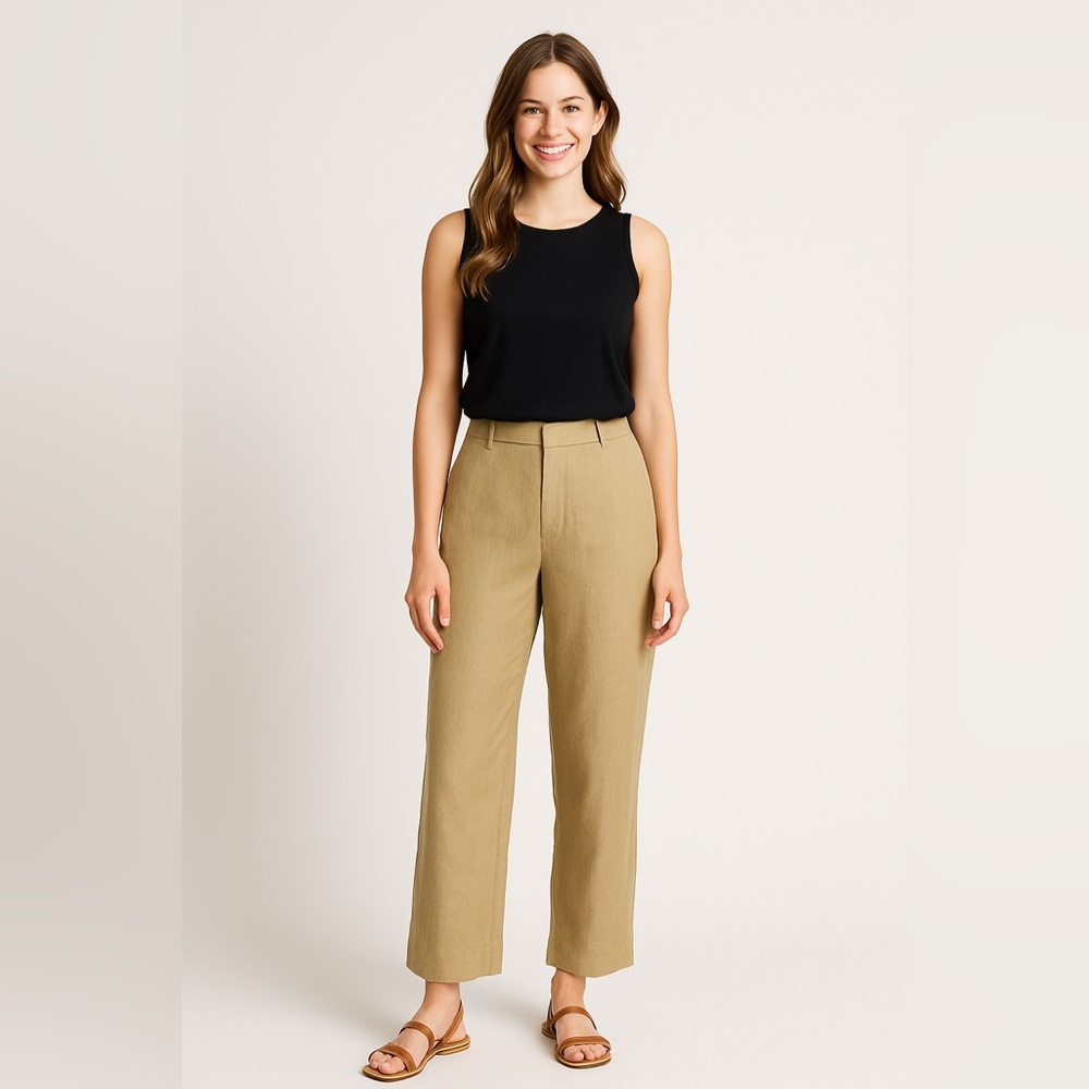 Talbots Tan Irish Linen Ankle Slacks Pants Sz 12 EUC
